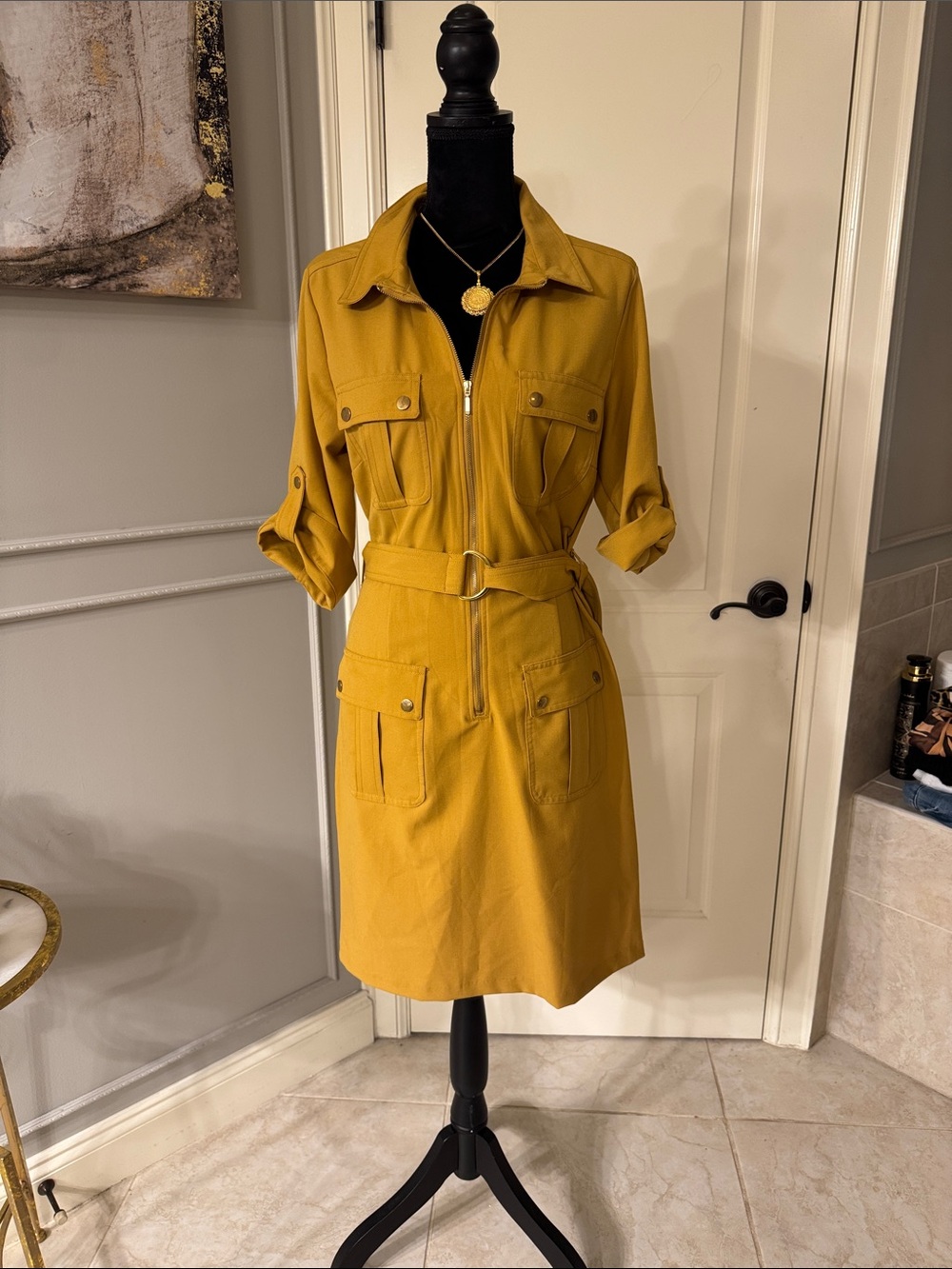 Never wore , New York and company Mustard Utility  Dress  with Belt